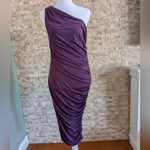 Ruched Purple One-Shoulder Drape Bodycon Dress Wedding Maternity Cocktail M